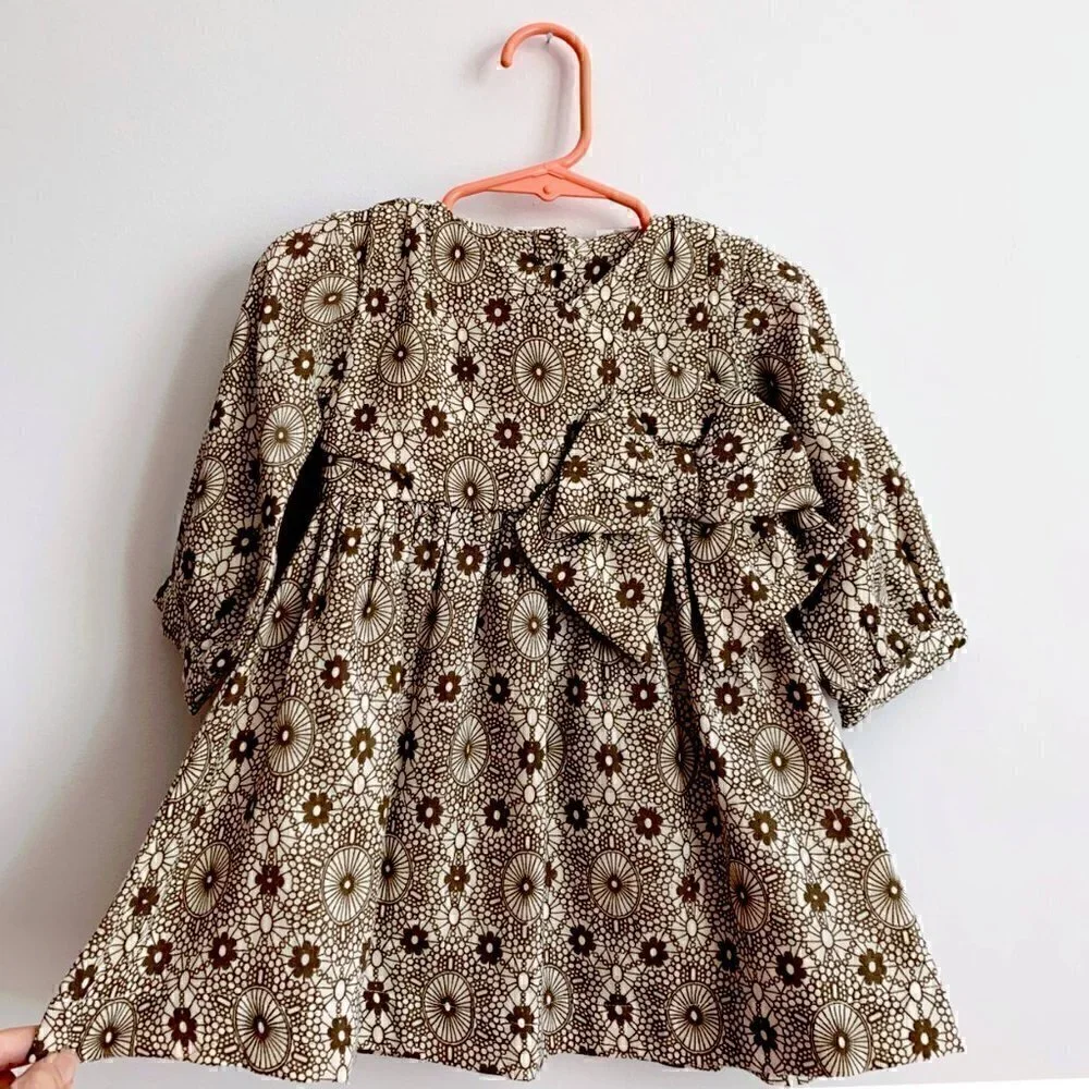 NWT Kate Quinn Organics Baby Girl Long Sleeve Party Bow Nairobi Dress 18-24 mons